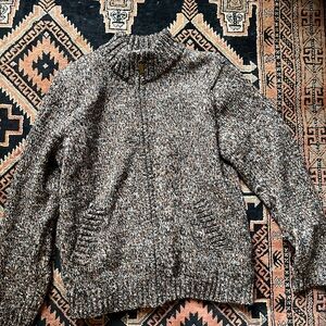 Alia Marled Knit Zip-Up Cardigan in Brown and Cream